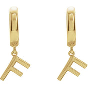 18K Initial Hinged Dangle Huggie Earrings in White and Yellow Gold