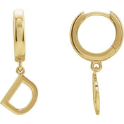 18K Initial Hinged Dangle Huggie Earrings in White and Yellow Gold