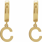 18K Initial Hinged Dangle Huggie Earrings in White and Yellow Gold