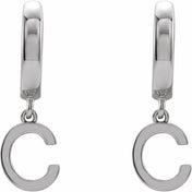 18K Initial Hinged Dangle Huggie Earrings in White and Yellow Gold