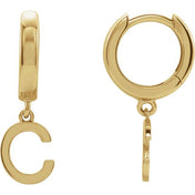 14K Gold Initial Dangle Hinged Huggie Earrings