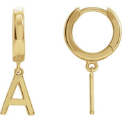 18K Initial Hinged Dangle Huggie Earrings in White and Yellow Gold