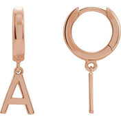 14K Gold Initial Dangle Hinged Huggie Earrings