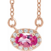 14K Rose 6x4 mm Natural Pink Tourmaline & 1/10 CTW Natural Diamond 16" Necklace
