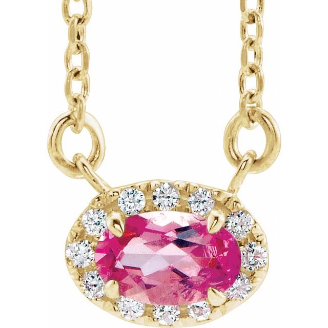 14K Yellow 6x4 mm Natural Pink Tourmaline & 1/10 CTW Natural Diamond 18" Necklace