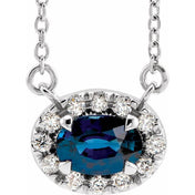 14K Lab-Grown Blue Sapphire & 1/10 CTW Natural Diamond Necklace with 6x4 mm Stone