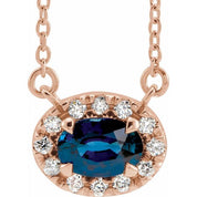 14K Lab-Grown Blue Sapphire & 1/6 CTW Natural Diamond Necklace with 7x5 mm Stone