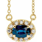 14K Lab-Grown Blue Sapphire & 1/6 CTW Natural Diamond Necklace with 7x5 mm Stone