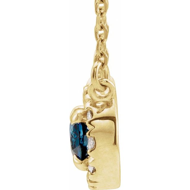 14K Lab-Grown Blue Sapphire & 1/6 CTW Natural Diamond Necklace with 7x5 mm Stone