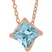 14K Rose 5x5 mm Square Natural Aquamarine Solitaire 16-18" Necklace