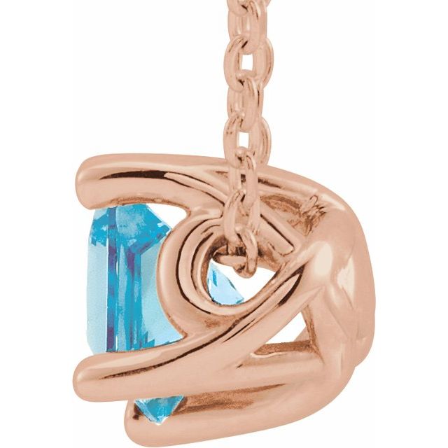 14K Rose 5x5 mm Square Natural Aquamarine Solitaire 16-18" Necklace