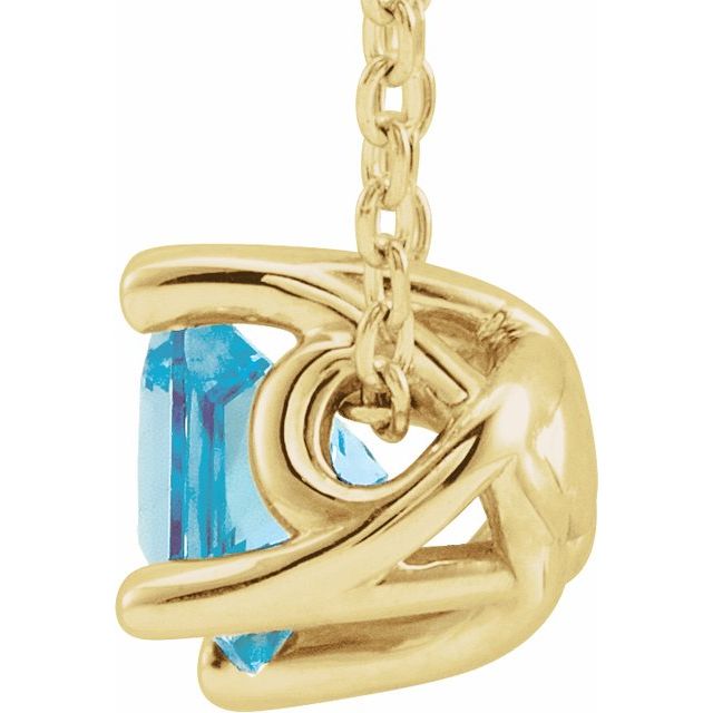 14K Yellow 4.5x4.5 mm Square Natural Aquamarine Solitaire 16-18" Necklace