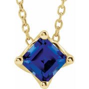 14K Yellow 4.5x4.5 mm Square Natural Blue Sapphire Solitaire 16-18" Necklace