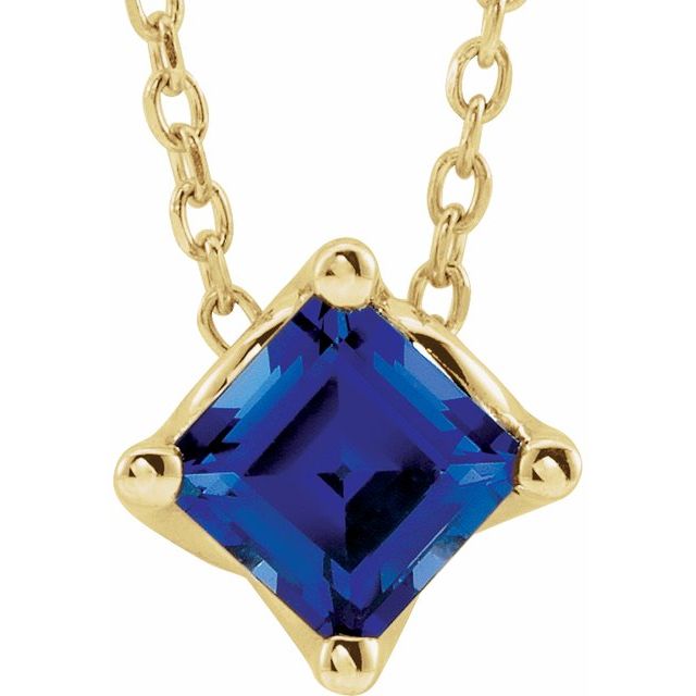 14K Yellow 4.5x4.5 mm Square Lab-Grown Blue Sapphire Solitaire 16-18" Necklace