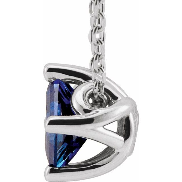 Sterling Silver 5x5 mm Square Lab-Grown Blue Sapphire Solitaire 16-18" Necklace