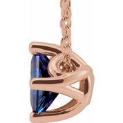 14K Rose 5x5 mm Square Lab-Grown Blue Sapphire Solitaire 16-18" Necklace