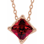 14K Rose 5x5 mm Square Lab-Grown Ruby Solitaire 16-18" Necklace