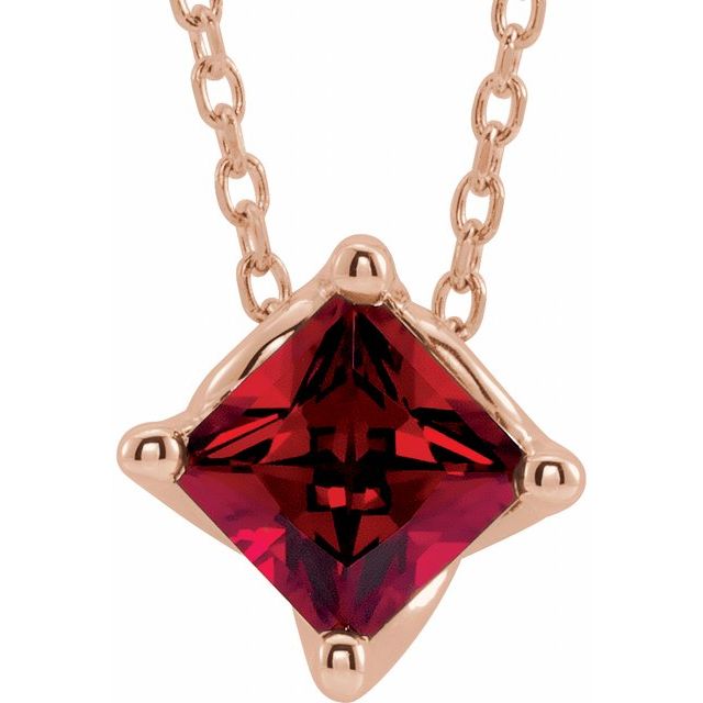 14K Rose 5x5 mm Square Lab-Grown Ruby Solitaire 16-18" Necklace