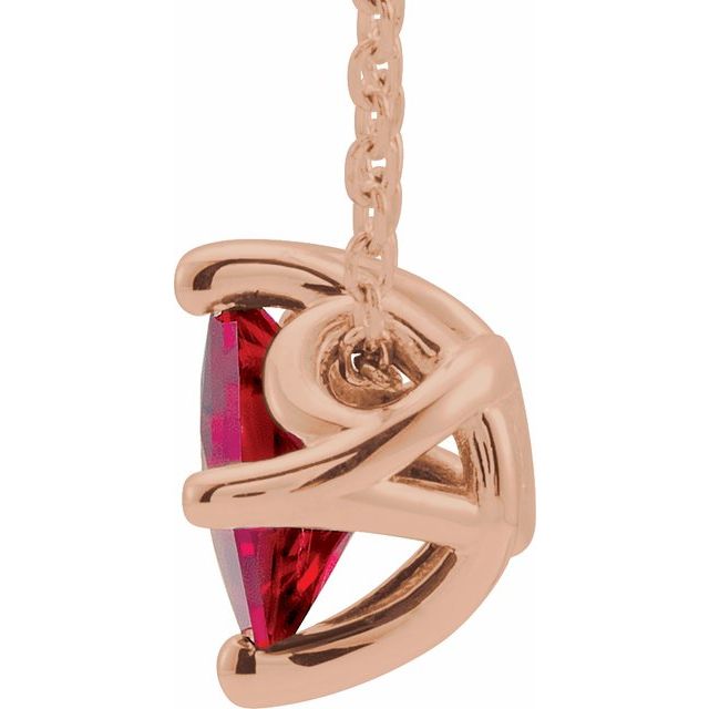 14K Rose 5x5 mm Square Lab-Grown Ruby Solitaire 16-18" Necklace