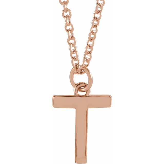 14K Rose Initial T Dangle 18" Necklace