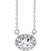 Sterling Silver 5x3 mm Natural White Sapphire & .05 CTW Natural Diamond 16" Necklace