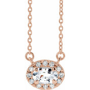 14K Rose 6x4 mm Natural White Sapphire & 1/10 CTW Natural Diamond 18" Necklace