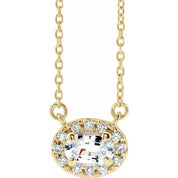14K Yellow 5x3 mm Natural White Sapphire & .05 CTW Natural Diamond 16" Necklace