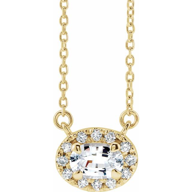 14K Yellow 5x3 mm Natural White Sapphire & .05 CTW Natural Diamond 18" Necklace