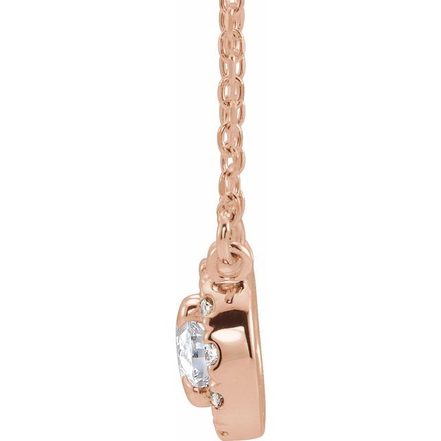 14K Rose 6x4 mm Natural White Sapphire & 1/10 CTW Natural Diamond 18" Necklace