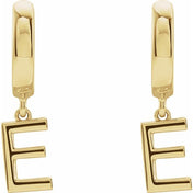 18K Initial Hinged Dangle Huggie Earrings in White and Yellow Gold