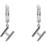 18K Initial Hinged Dangle Huggie Earrings in White and Yellow Gold