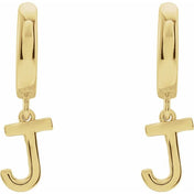 18K Initial Hinged Dangle Huggie Earrings in White and Yellow Gold