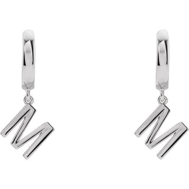 Sterling Silver Initial M Hinged Huggie Earring