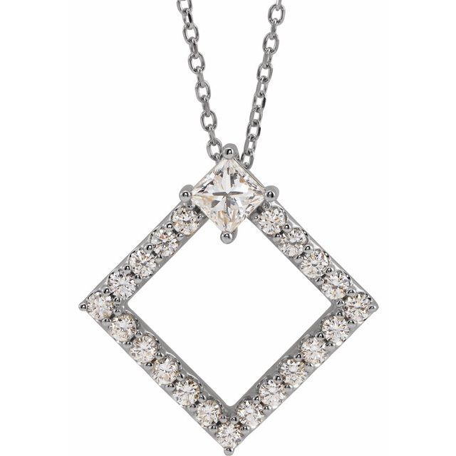 14K Yellow Natural White Sapphire & 3/8 CTW Natural Diamond 16-18" Necklace