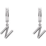 18K Initial Hinged Dangle Huggie Earrings in White and Yellow Gold