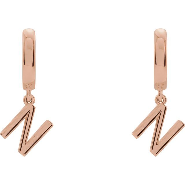 14K Gold Initial Dangle Hinged Huggie Earrings