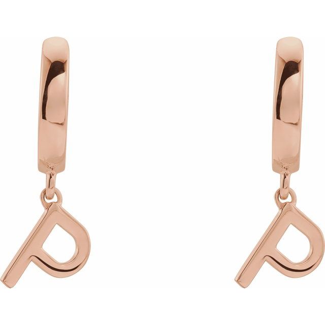 14K Gold Initial Dangle Hinged Huggie Earrings