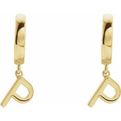 18K Initial Hinged Dangle Huggie Earrings in White and Yellow Gold