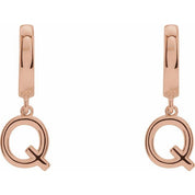 14K Gold Initial Dangle Hinged Huggie Earrings
