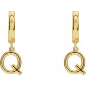 18K Initial Hinged Dangle Huggie Earrings in White and Yellow Gold