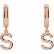 14K Gold Initial Dangle Hinged Huggie Earrings