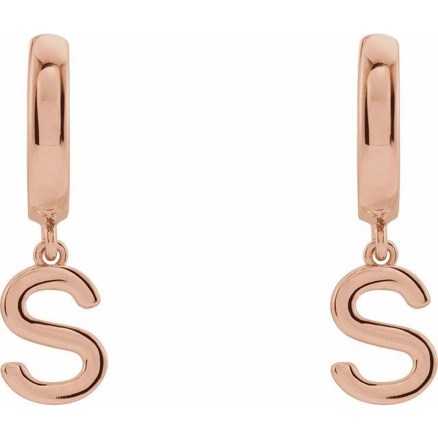 14K Gold Initial Dangle Hinged Huggie Earrings