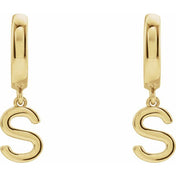 18K Initial Hinged Dangle Huggie Earrings in White and Yellow Gold