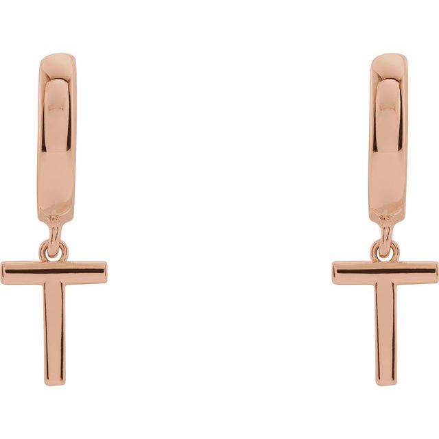 14K Gold Initial Dangle Hinged Huggie Earrings