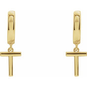 18K Initial Hinged Dangle Huggie Earrings in White and Yellow Gold