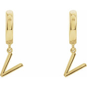 14K Gold Initial Dangle Hinged Huggie Earrings