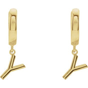 18K Initial Hinged Dangle Huggie Earrings in White and Yellow Gold