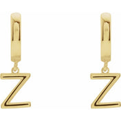 18K Initial Hinged Dangle Huggie Earrings in White and Yellow Gold