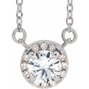 Platinum 5 mm Natural White Sapphire & 1/10 CTW Natural Diamond 16" Necklace
