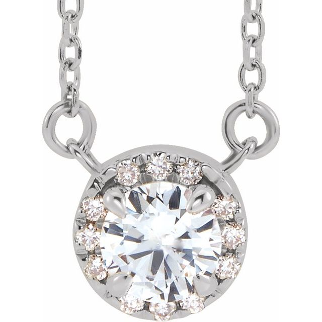 Platinum 5 mm Natural White Sapphire & 1/10 CTW Natural Diamond 16" Necklace